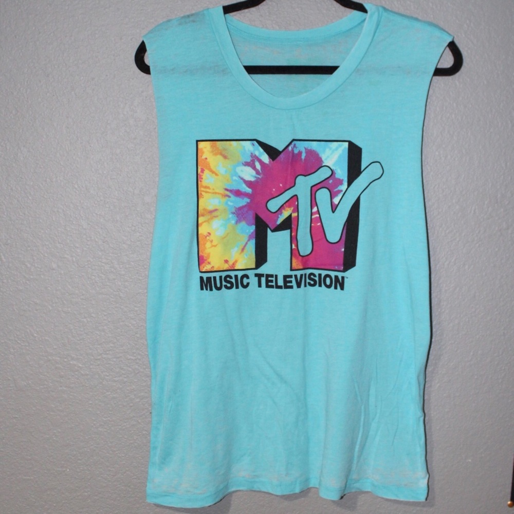 Blue MTV Graphic muscle tee (A22)
